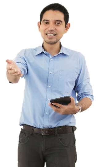 man holding his hand out for response
